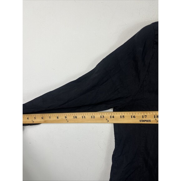 Eileen Fisher Black Linen Blend Button Front 3/4 Sleeve Dress Resort Goth XS - Picture 8 of 8